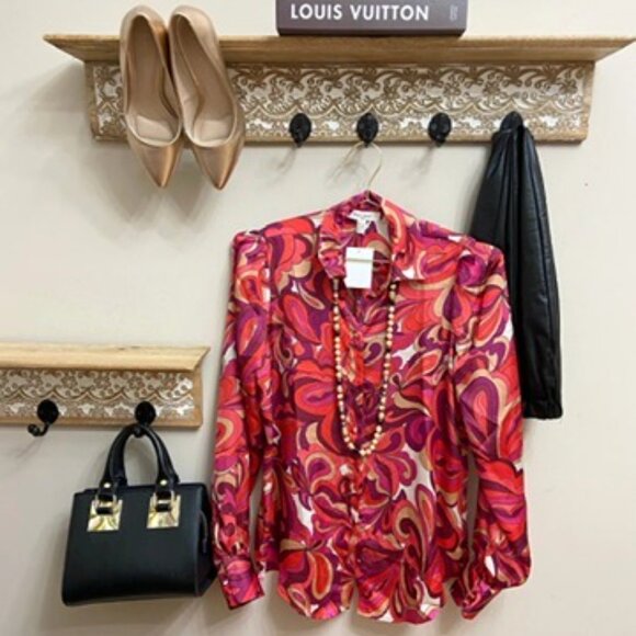 Haver & Blair London Retro Satin Paisley Blouse Size XS - Picture 3 of 8